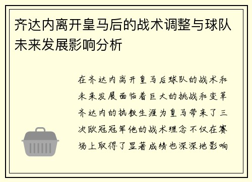 齐达内离开皇马后的战术调整与球队未来发展影响分析